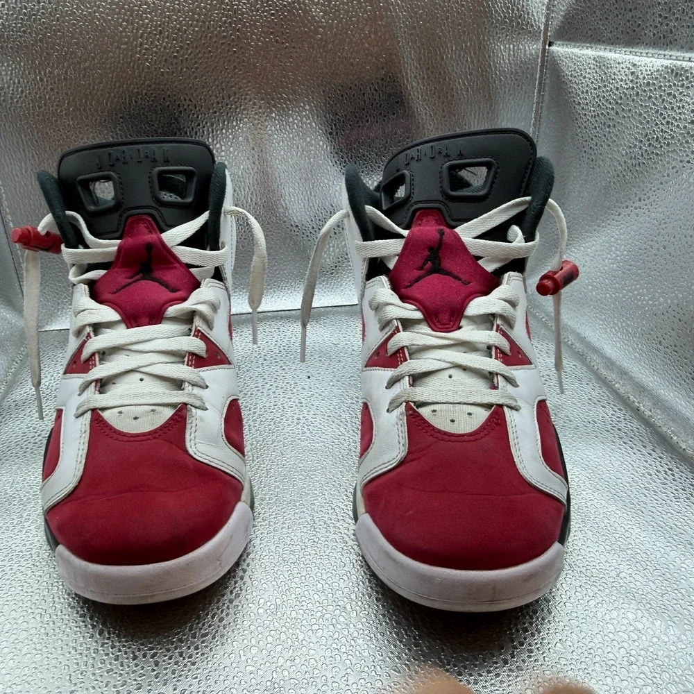 Size 7Y Nike Air Jordan 6 Retro White/Black-Carmine Boys Mid Sneakers 384665-106